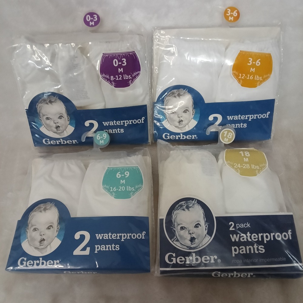 Gerber Waterproof Pants 8 Pack White Diaper Covers 0-3 3-6 6-9 18 Months Bundle